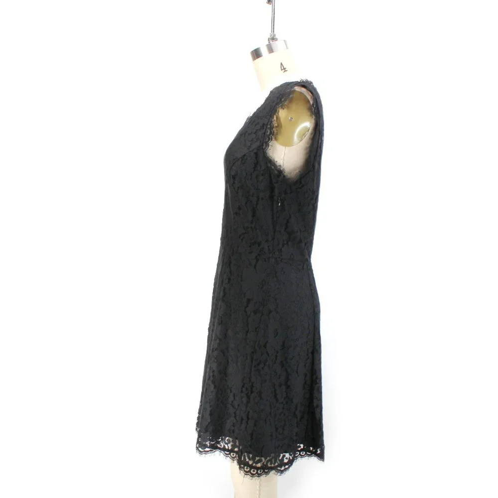 Joie Nikolina Dress Black Lace Sleeveless V Neck Scalloped Eyelash Trim SZ M - Picture 6 of 15